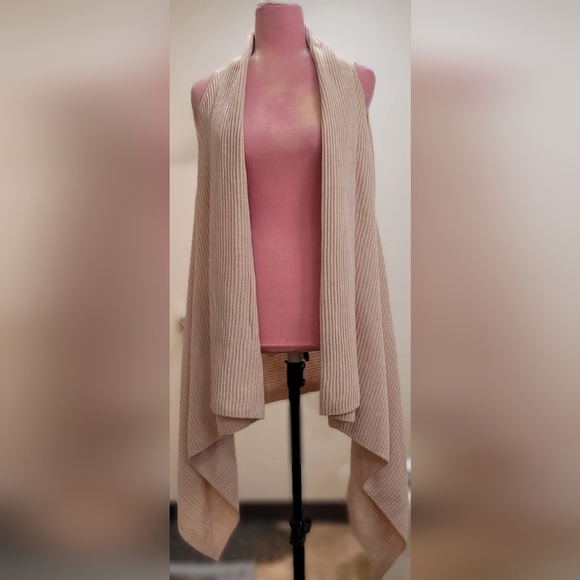 LOFT One Size Dusty Rose Pink Sweater Long Open Front Cardigan Sweater Vest - Picture 5 of 11
